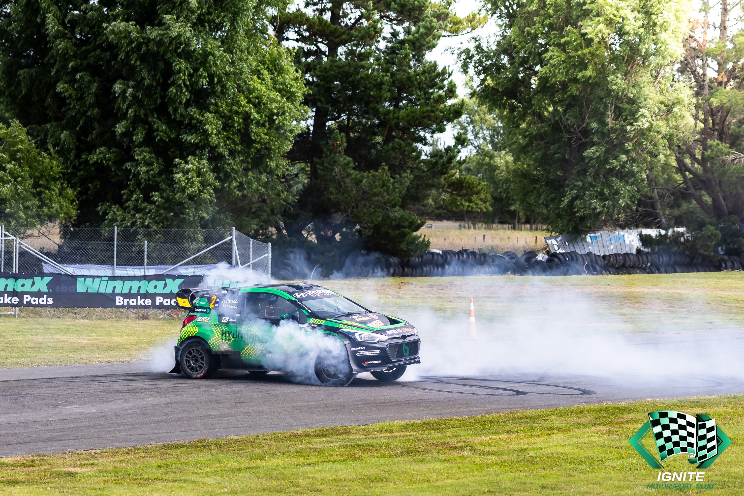 Hayden Paddon's Hyundai rally car demonstrating at Ignite Manawatu